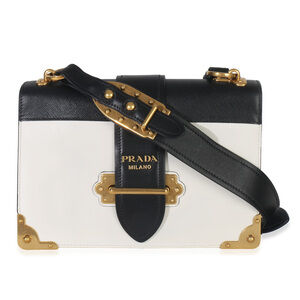 Prada White Black City Calf Saffiano Cahier Bag